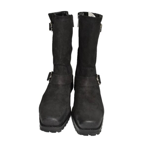 $240 MICHAEL KORS BLACK LEATHER SILVER MOTO BIKER CHUNKY BOOT 10 (TPO17) - Picture 2 of 8